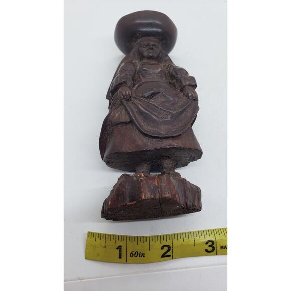 Vintage Hand Carved Wood Sculpture Woman Working Ethnic - Picture 10 of 10